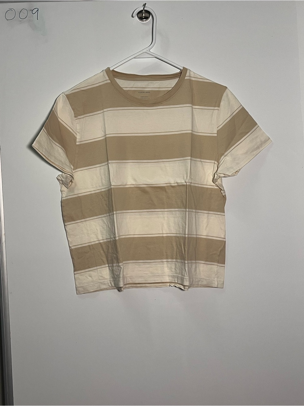 Everlane Beige & Cream Striped Short Sleeve Tee